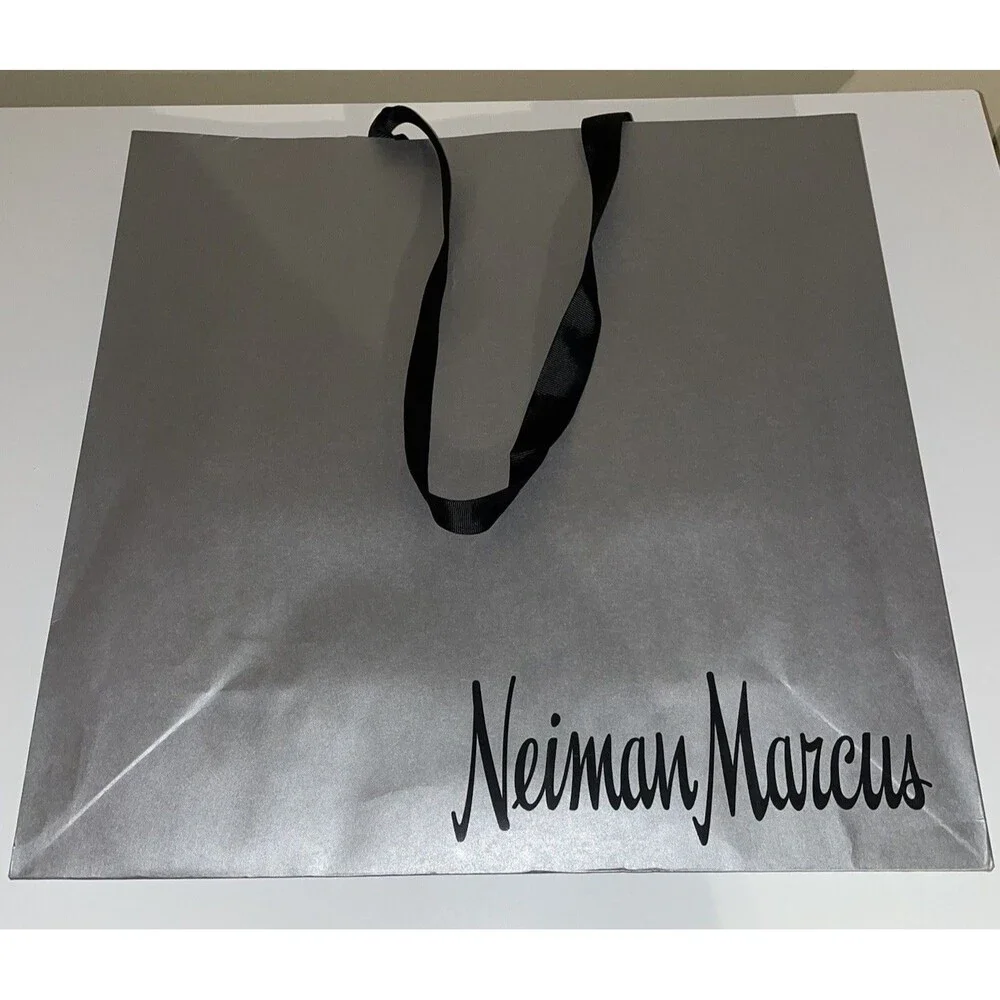 Neiman Marcus Empty Paper Grey Silver Shopping Bag Black Cloth Handles 16x12x6